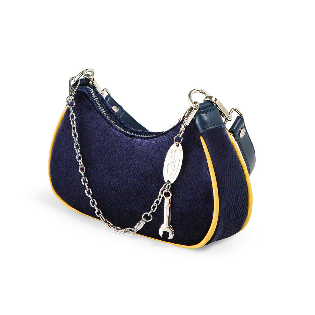 Von Dutch Blue & Yellow Rhinestone Velvet Shoulder Bag — image 5