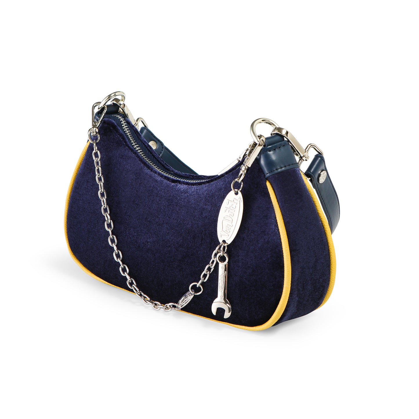 Von Dutch Blue & Yellow Rhinestone Velvet Shoulder Bag