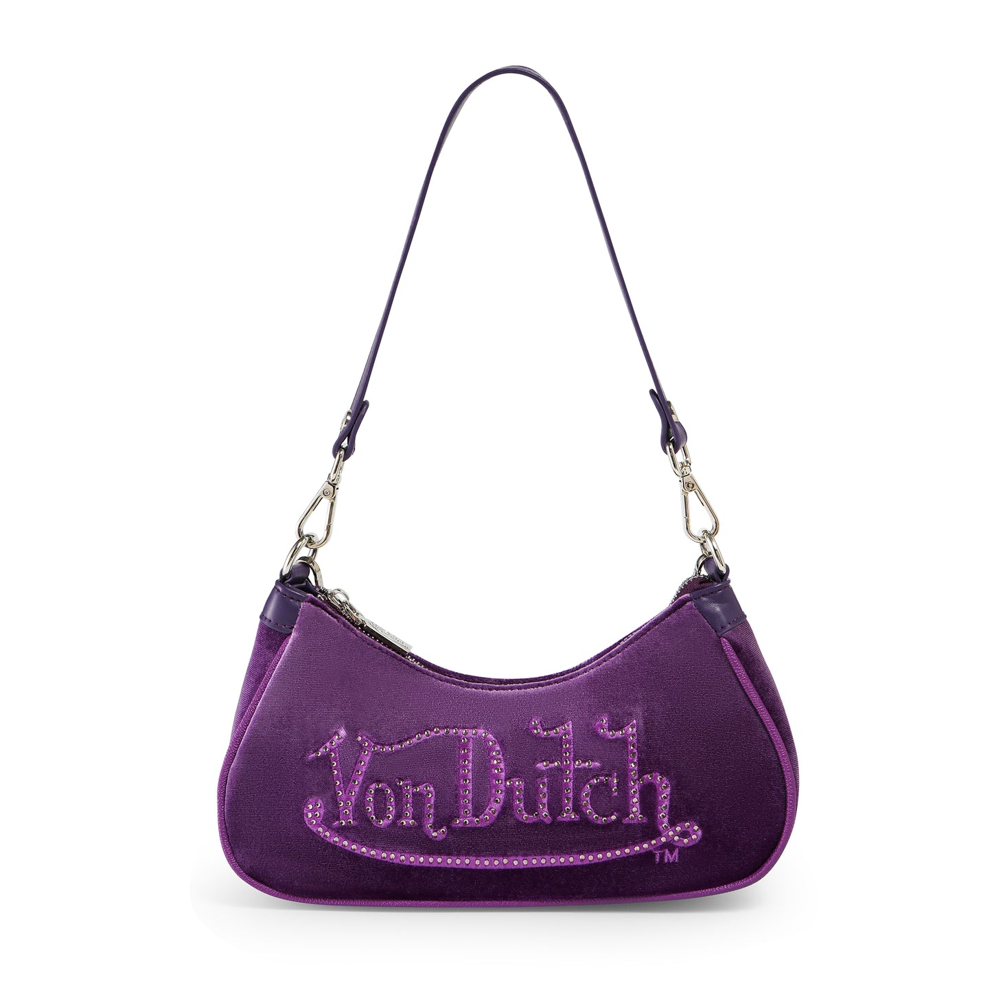 Von Dutch Purple Rhinestone Velvet Shoulder Bag
