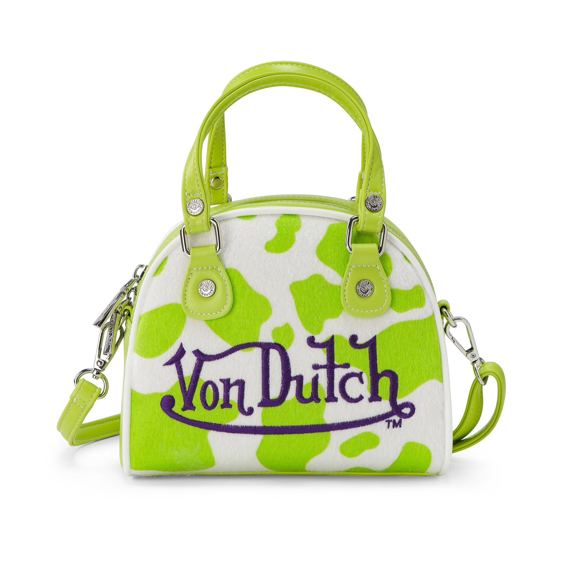 Von Dutch Lime Green Cow Print Bowling Bag