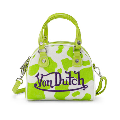 Von Dutch Lime Green Cow Print Bowling Bag
