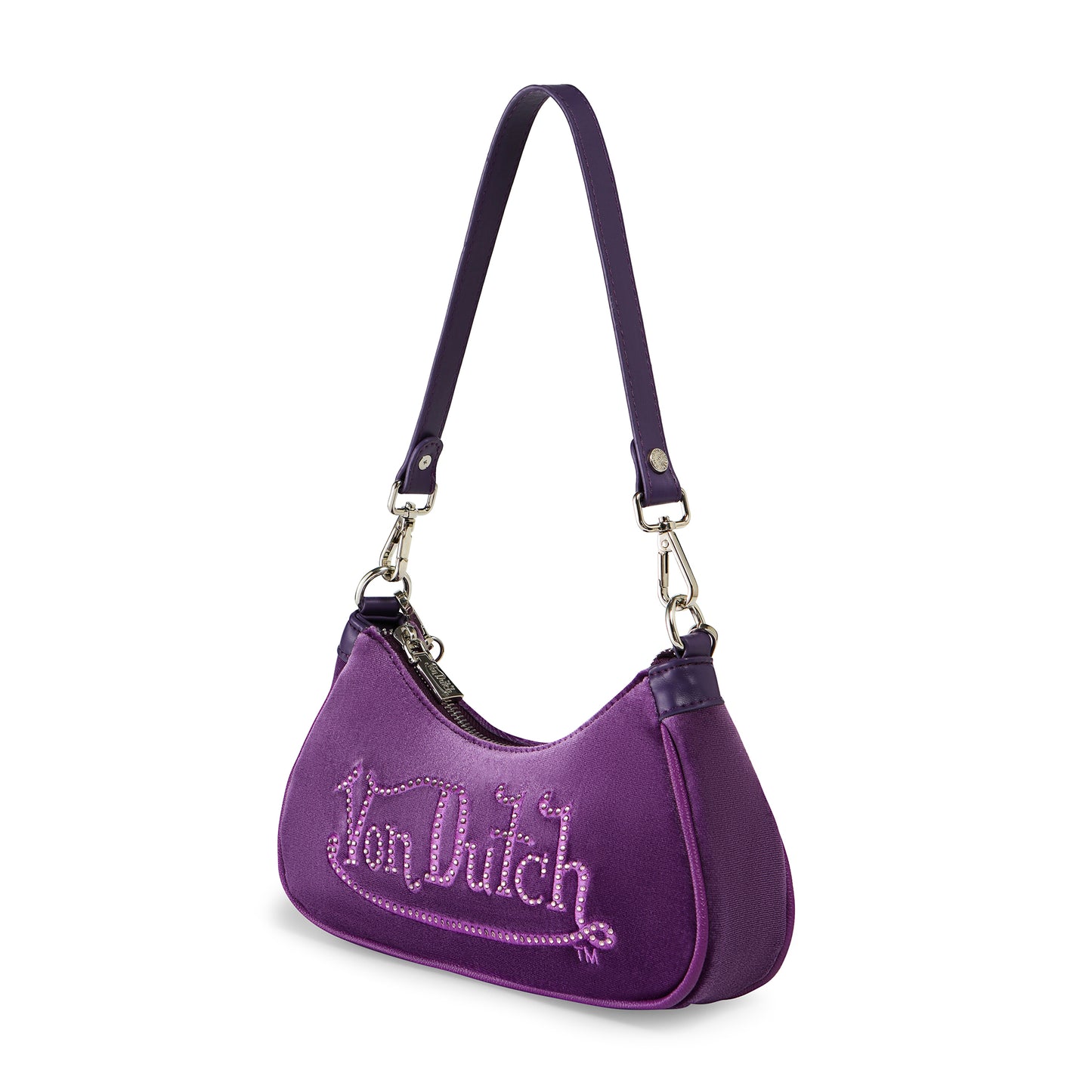 Von Dutch Purple Rhinestone Velvet Shoulder Bag