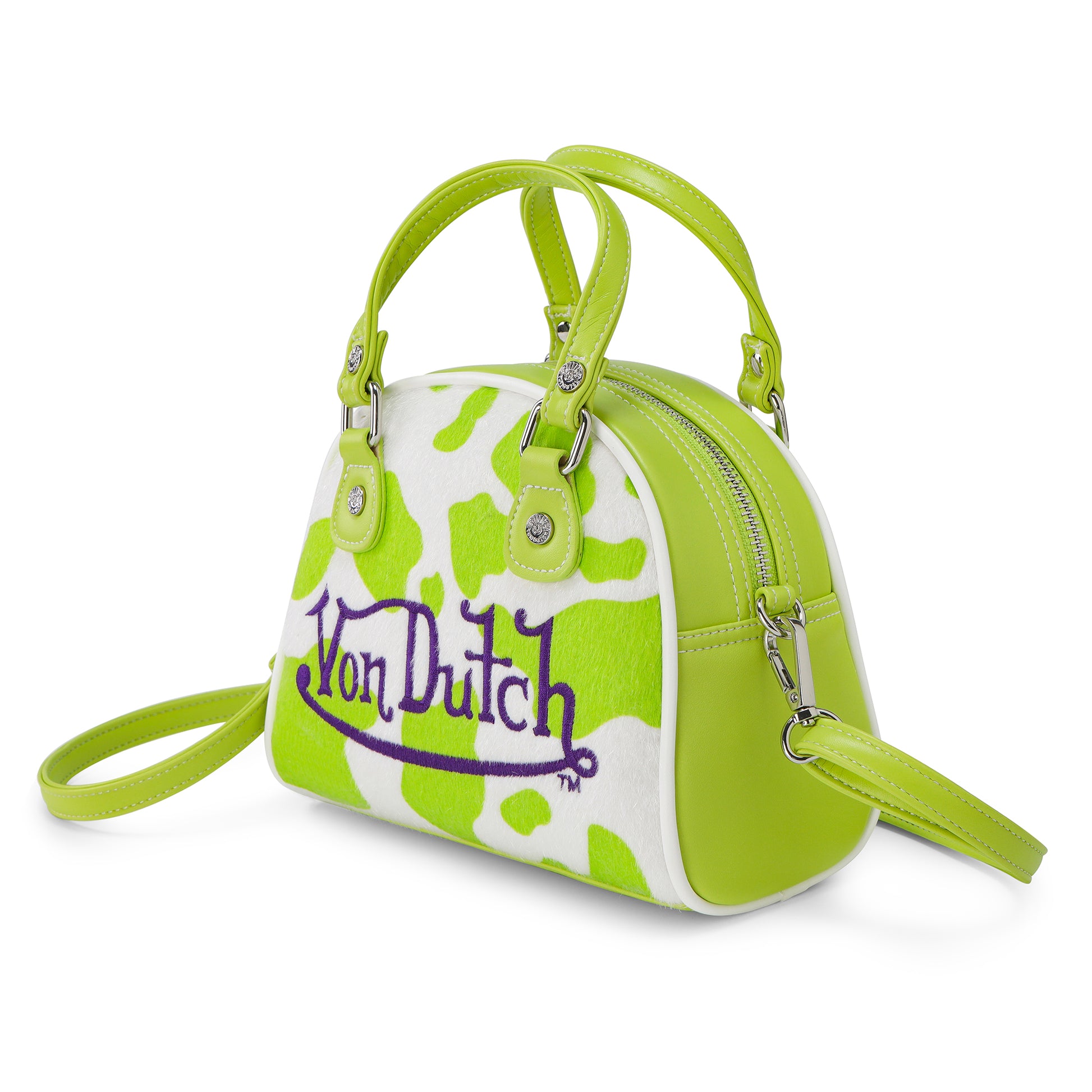Von Dutch Lime Green Cow Print Bowling Bag