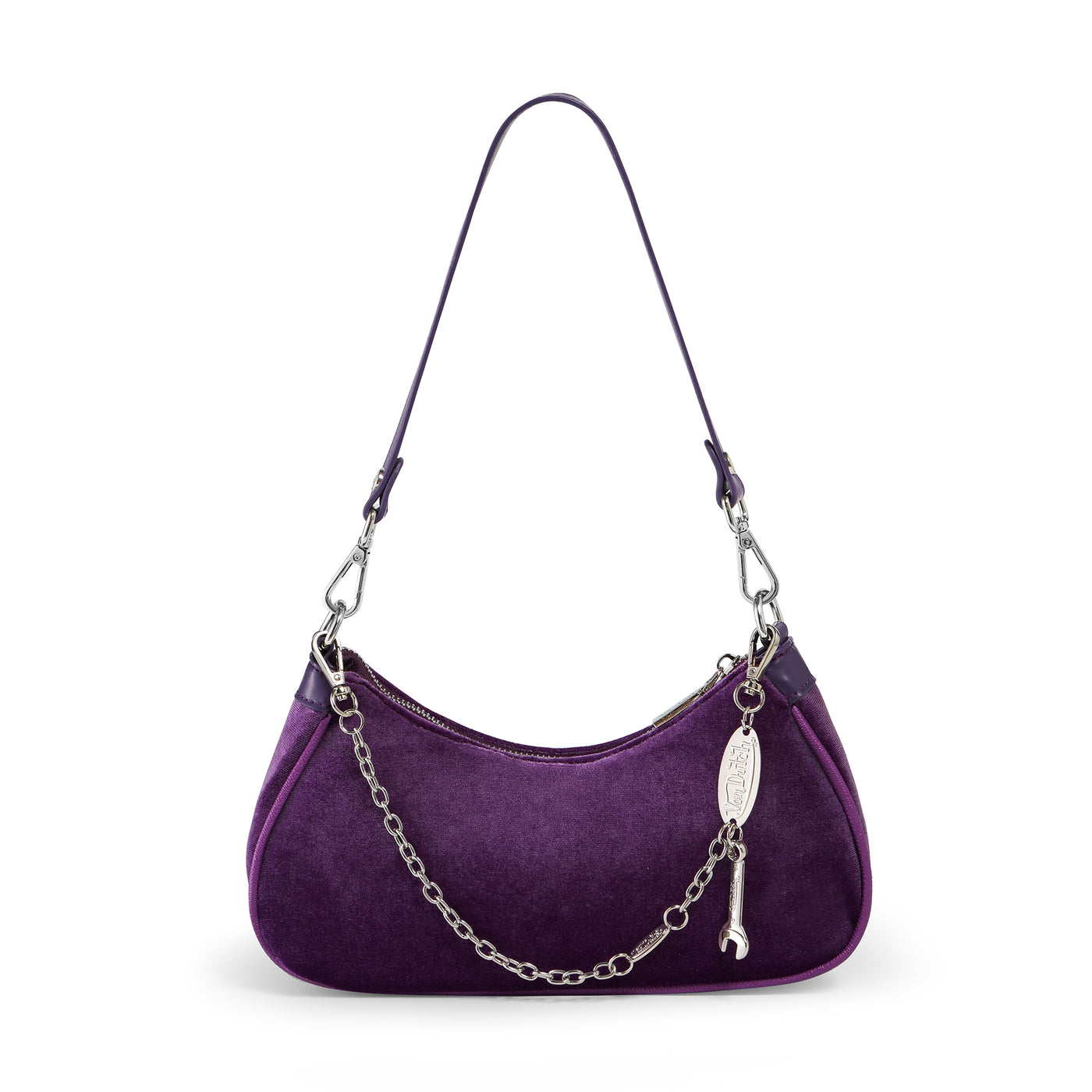 Von Dutch Purple Rhinestone Velvet Shoulder Bag