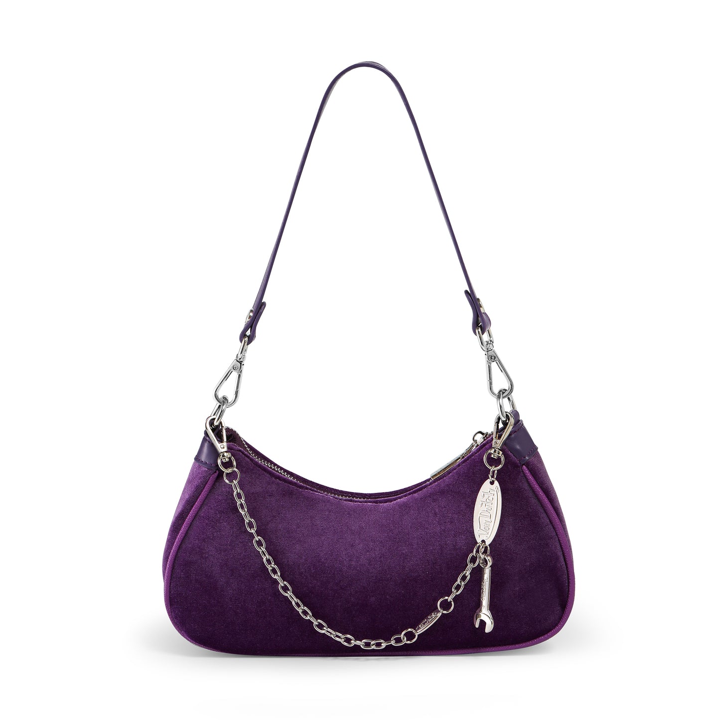 Von Dutch Purple Rhinestone Velvet Shoulder Bag