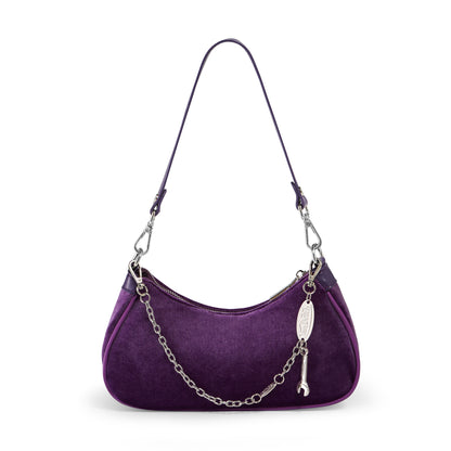 Von Dutch Purple Rhinestone Velvet Shoulder Bag