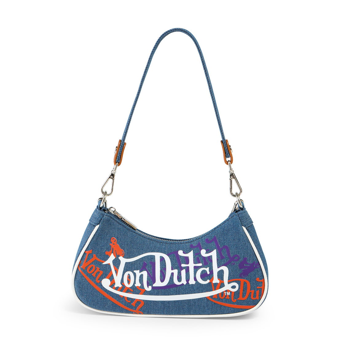 Orange & Purple Multi-Logo Denim Shoulder Bag — image 1