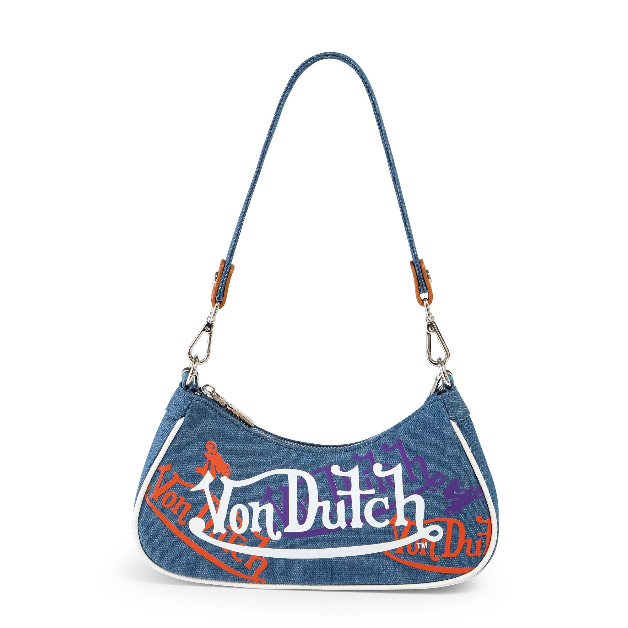 Von Dutch Orange & Purple Multi-Logo Denim Shoulder Bag