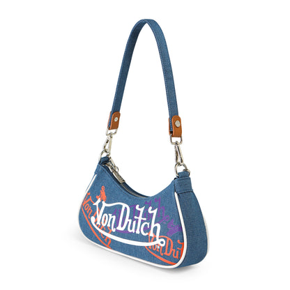 Orange & Purple Multi-Logo Denim Shoulder Bag
