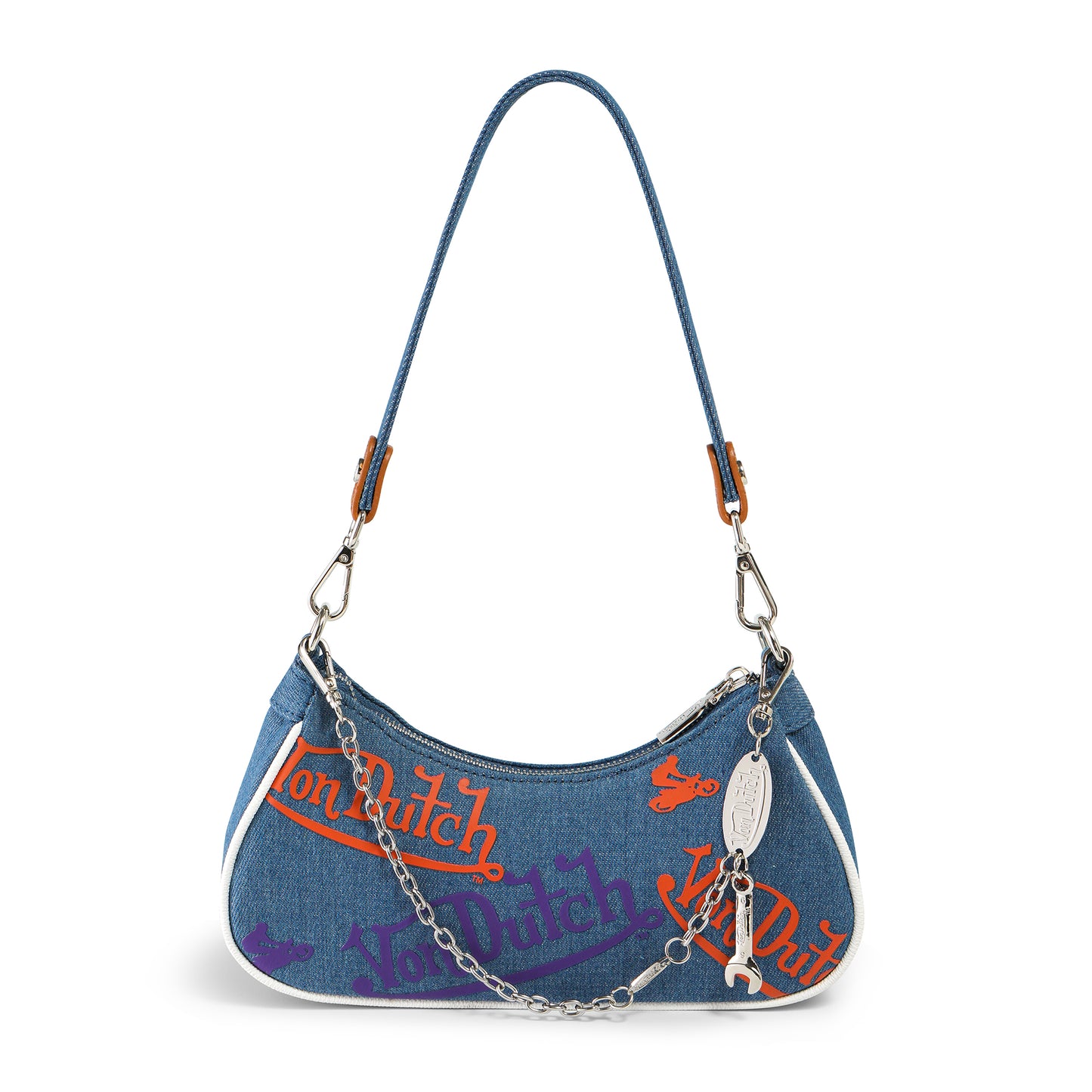 Orange & Purple Multi-Logo Denim Shoulder Bag