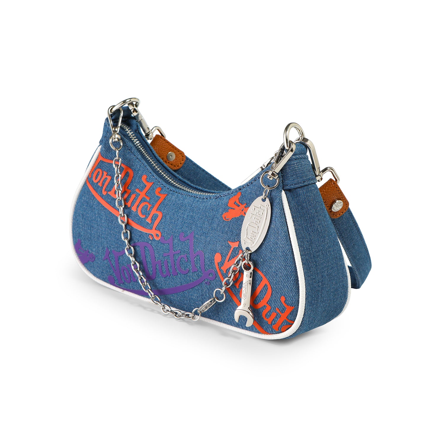 Orange & Purple Multi-Logo Denim Shoulder Bag