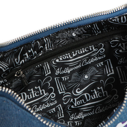 Orange & Purple Multi-Logo Denim Shoulder Bag