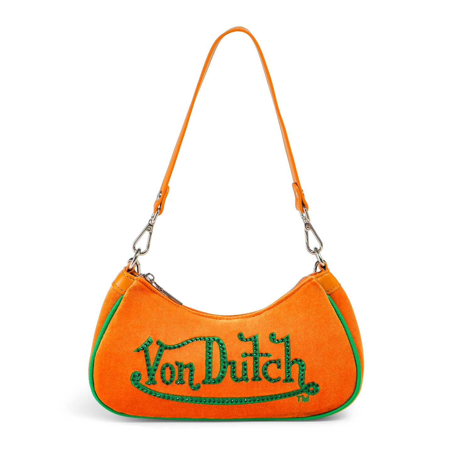 Orange & Green Rhinestone Velvet Shoulder Bag