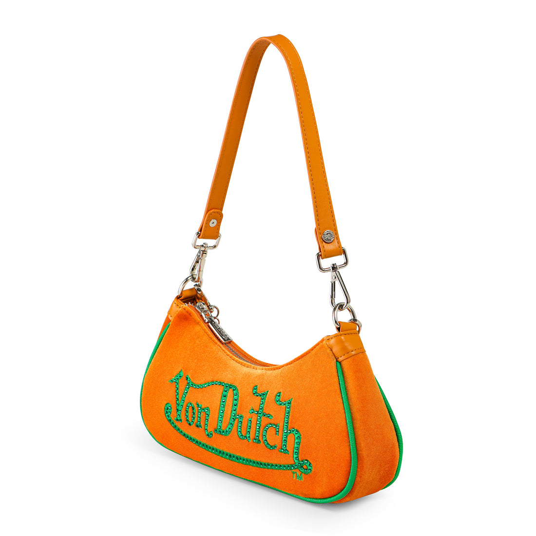 Orange & Green Rhinestone Velvet Shoulder Bag — image 4