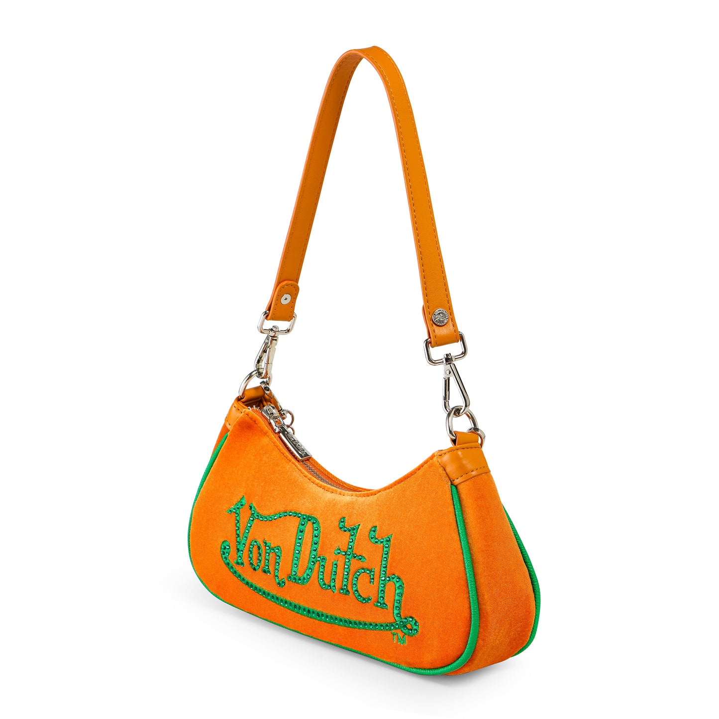 Orange & Green Rhinestone Velvet Shoulder Bag