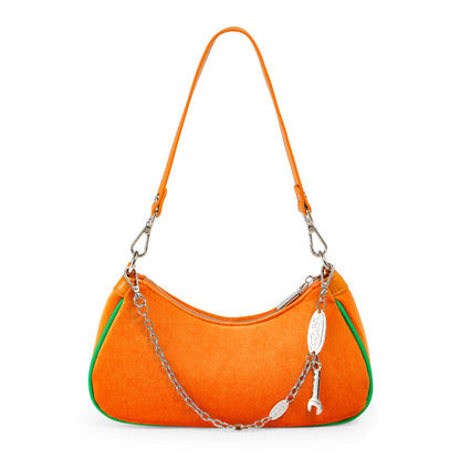 Orange & Green Rhinestone Velvet Shoulder Bag