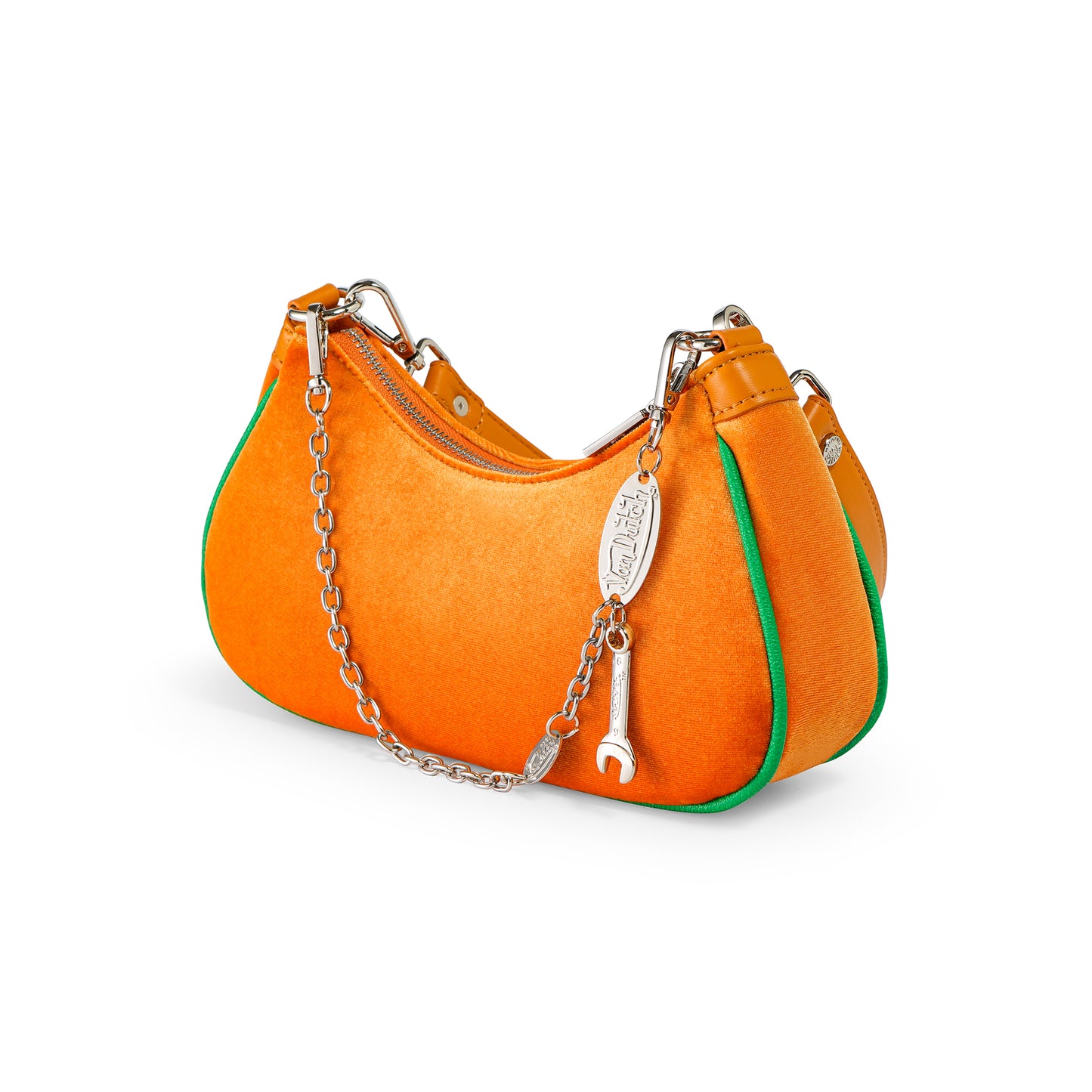 Orange & Green Rhinestone Velvet Shoulder Bag