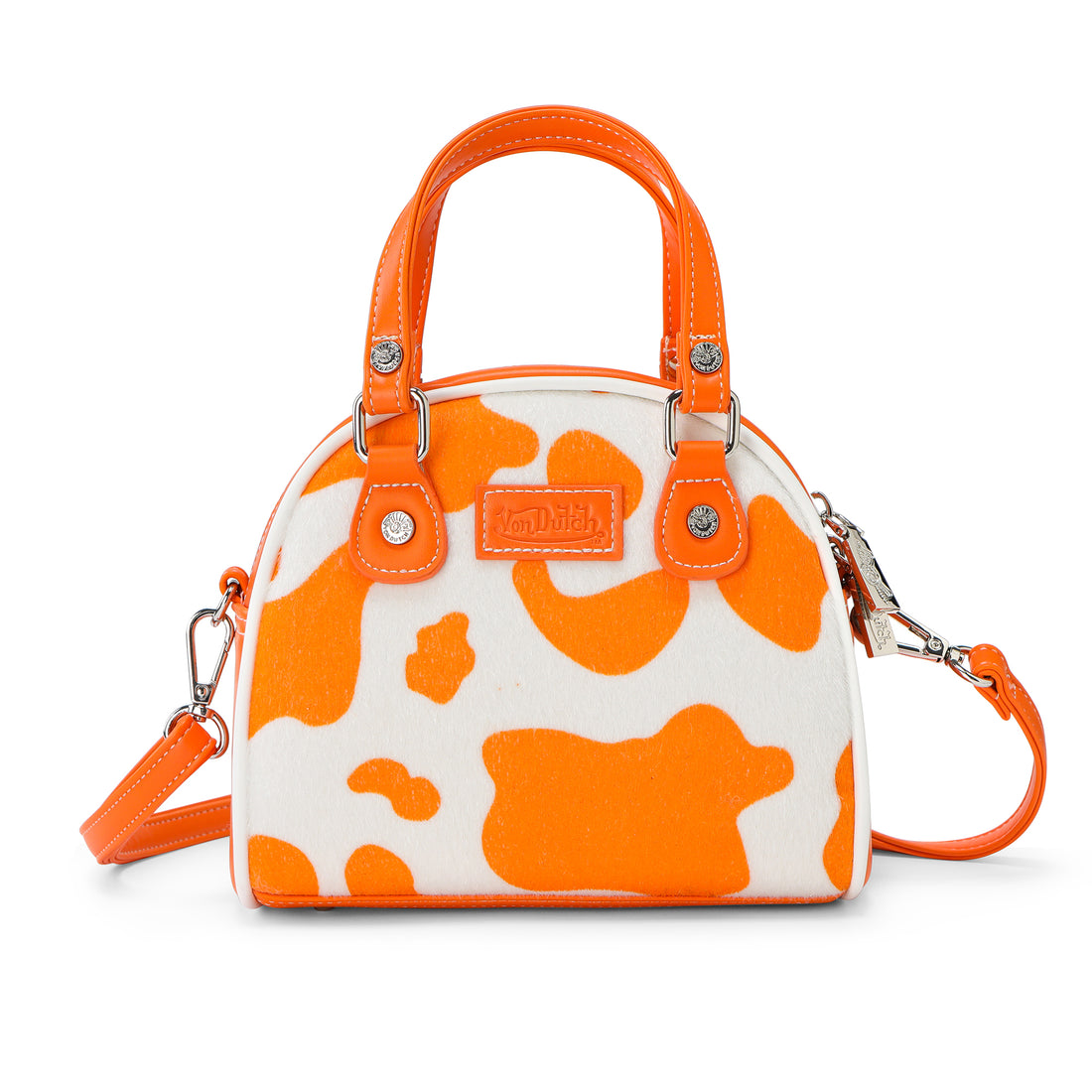 Orange Cow Print Vegan Pony Hair Bowling Bag