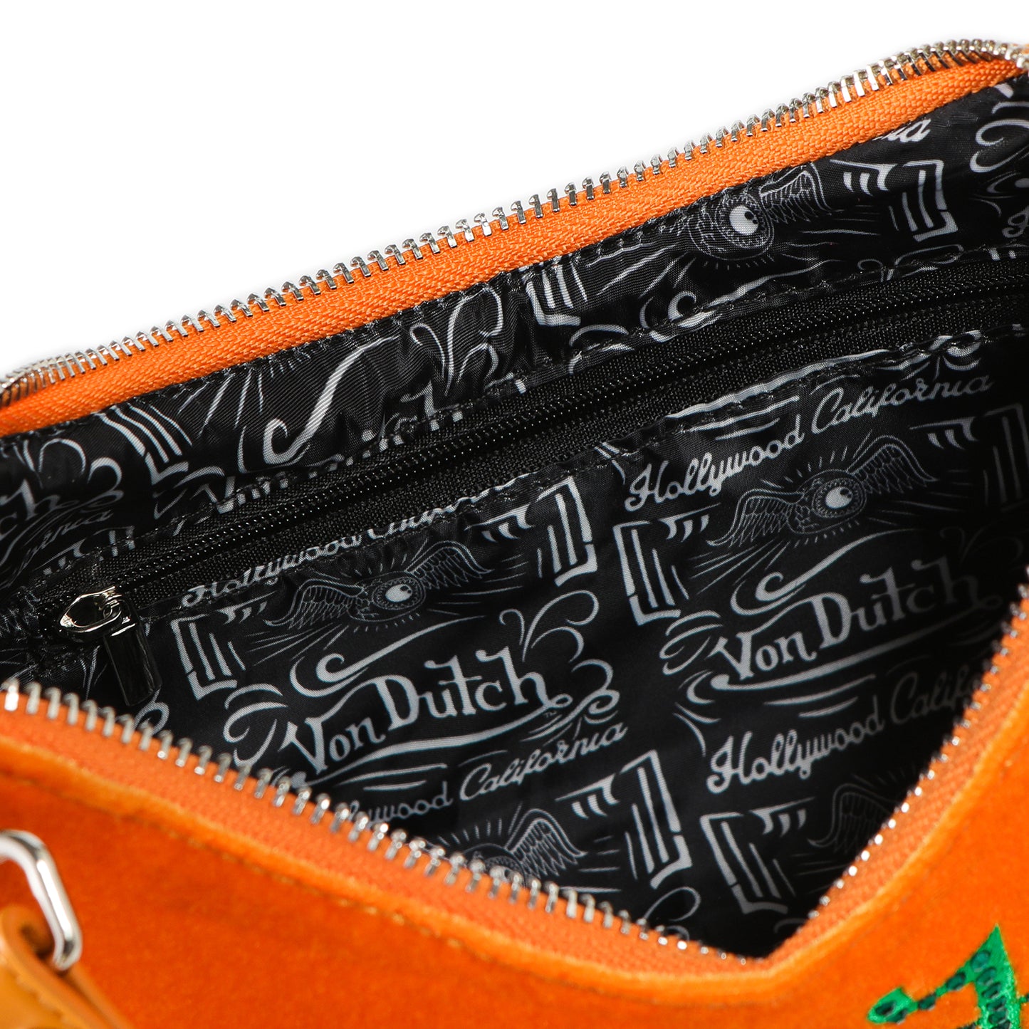 Orange & Green Rhinestone Velvet Shoulder Bag