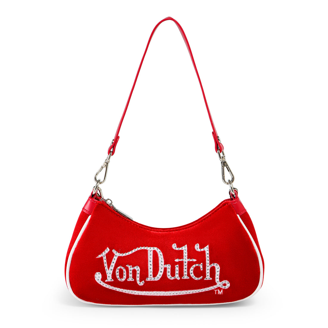 Red & White Rhinestone Velvet Shoulder Bag — image 1