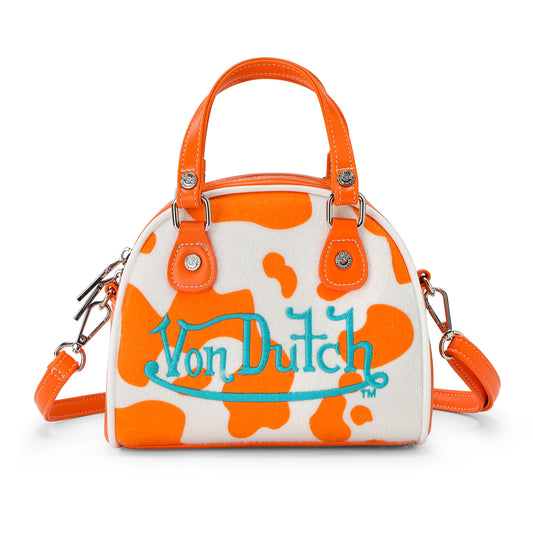 Von Dutch Orange Cow Print Bowling Bag