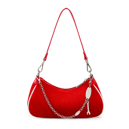 Red & White Rhinestone Velvet Shoulder Bag