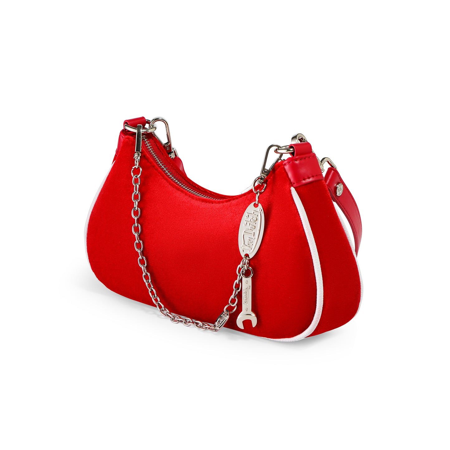 Red & White Rhinestone Velvet Shoulder Bag