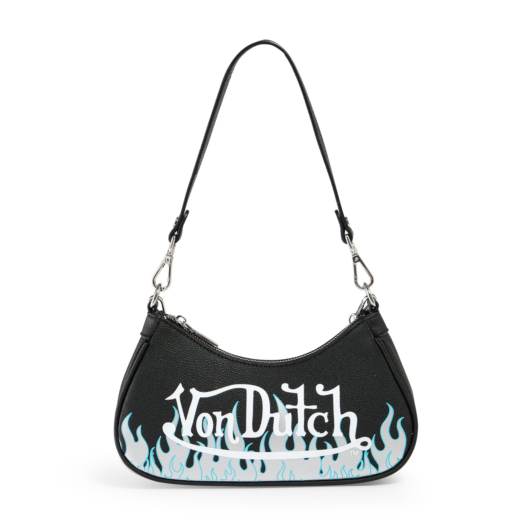 Von Dutch Black Silver Flames Shoulder Bag