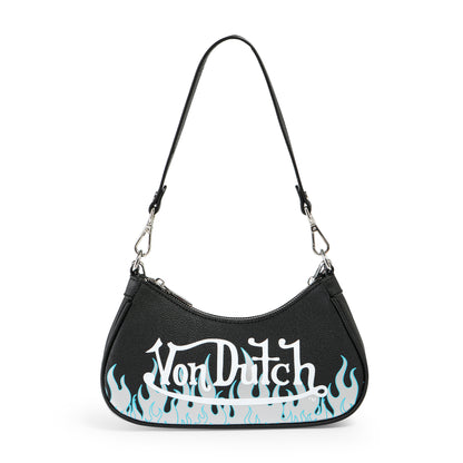 Black Silver Flames Shoulder Bag