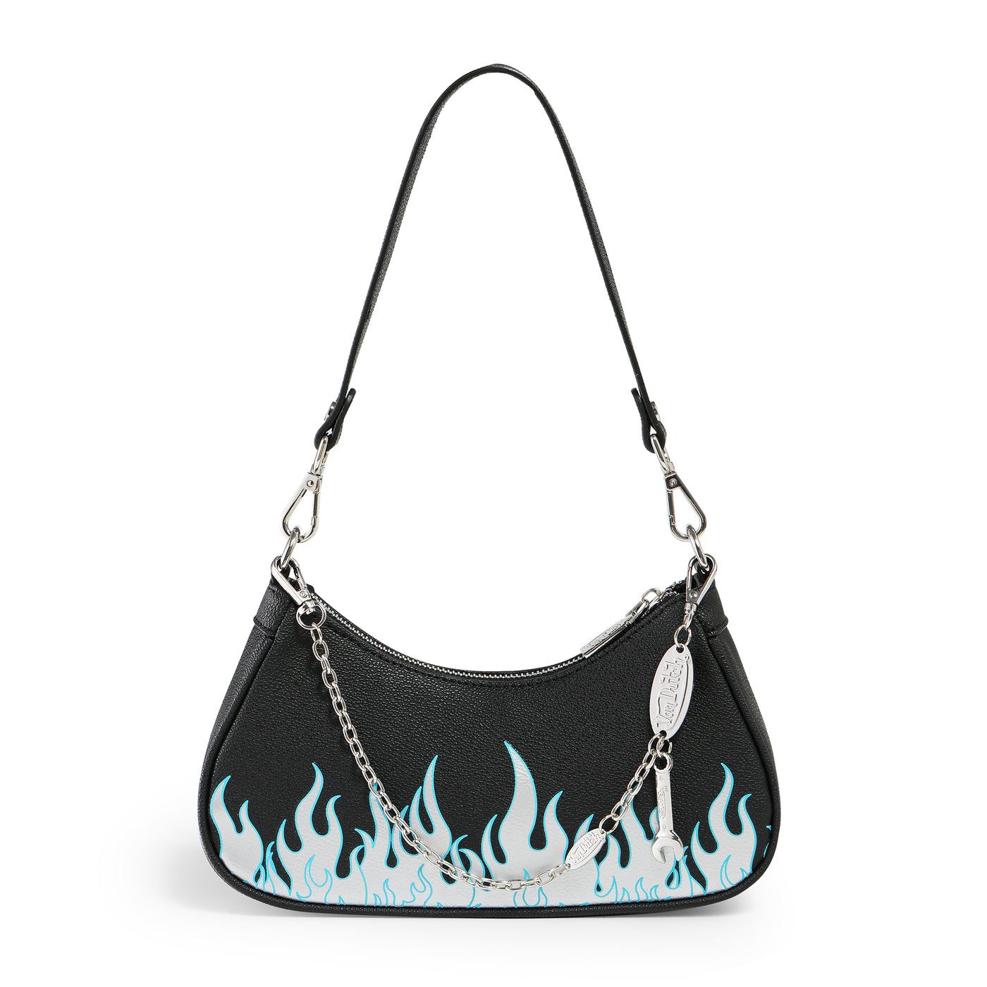 Von Dutch Black Silver Flames Shoulder Bag