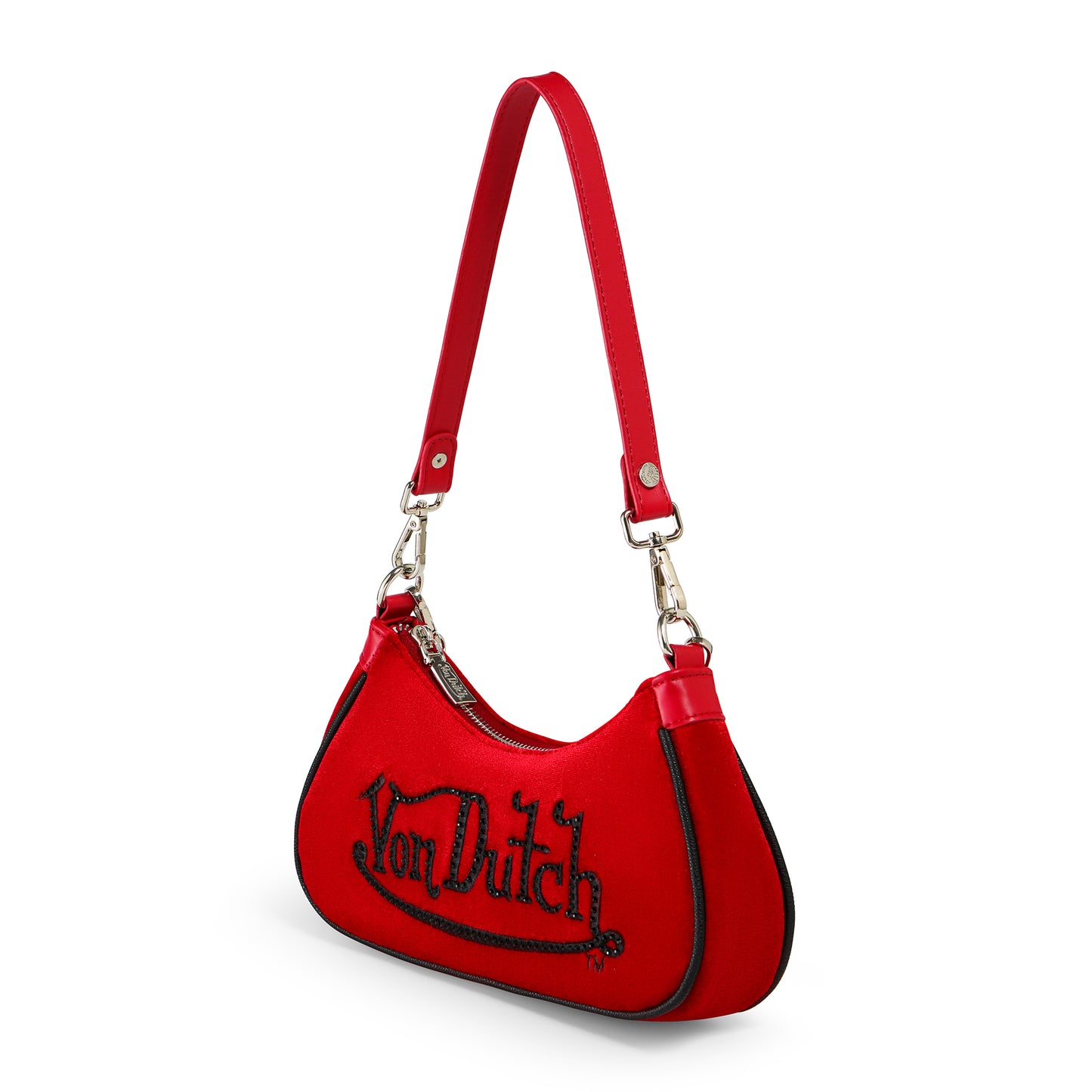 Red & Black Rhinestone Velvet Shoulder Bag