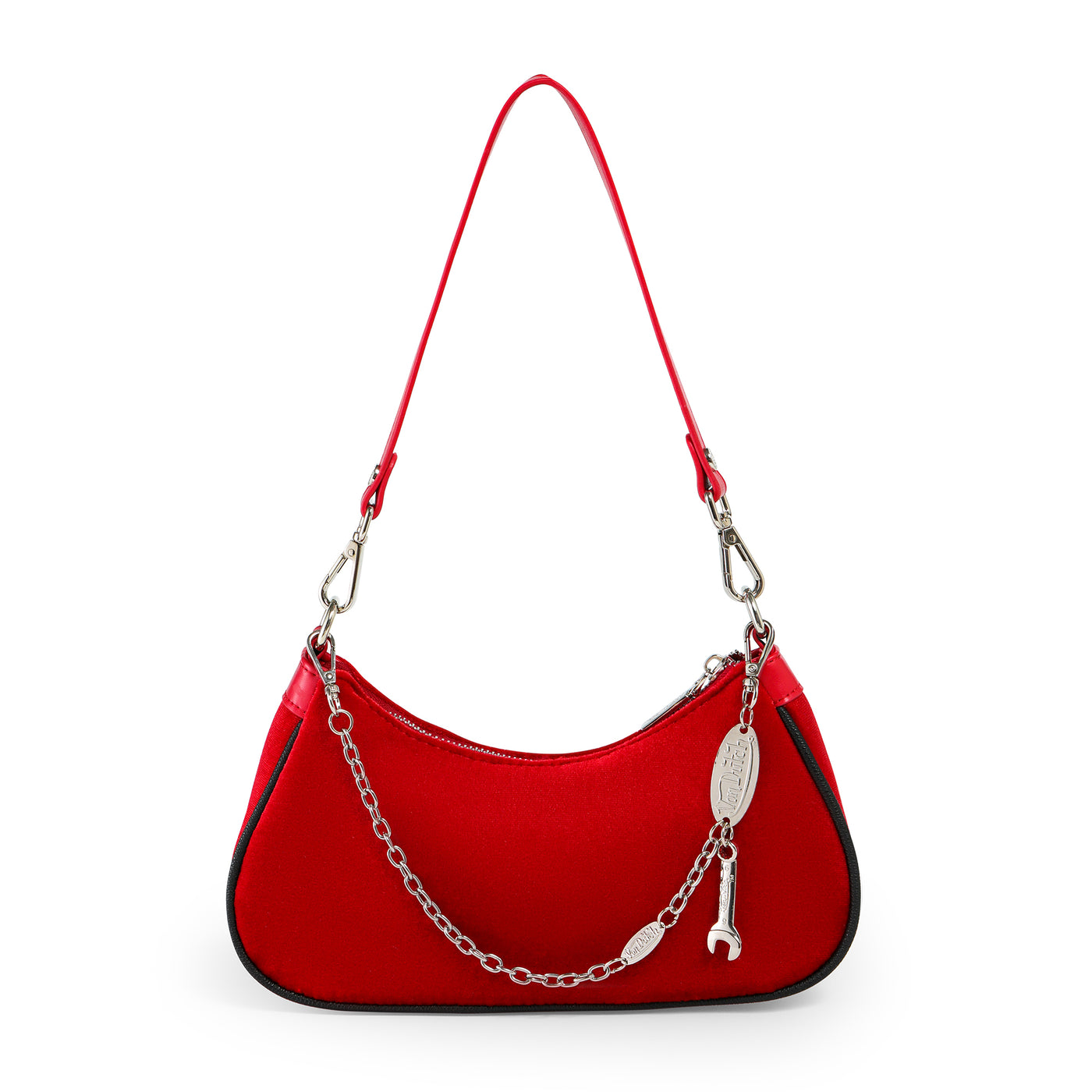 Red & Black Rhinestone Velvet Shoulder Bag