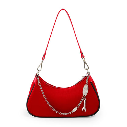 Red & Black Rhinestone Velvet Shoulder Bag