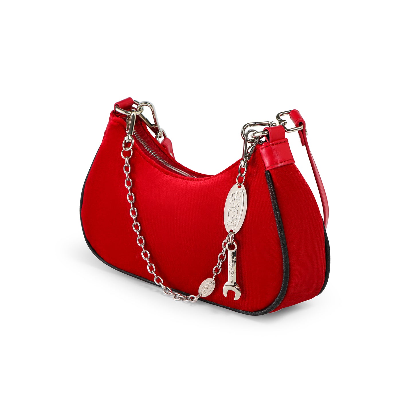 Red & Black Rhinestone Velvet Shoulder Bag