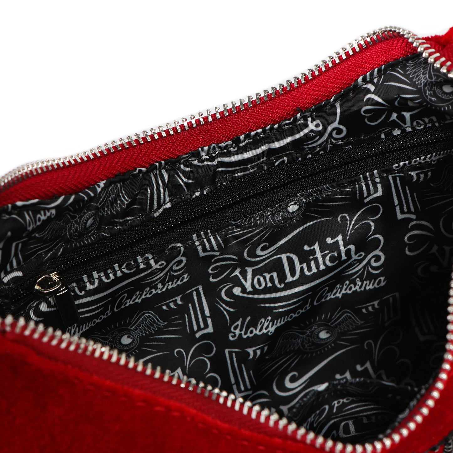 Red & Black Rhinestone Velvet Shoulder Bag