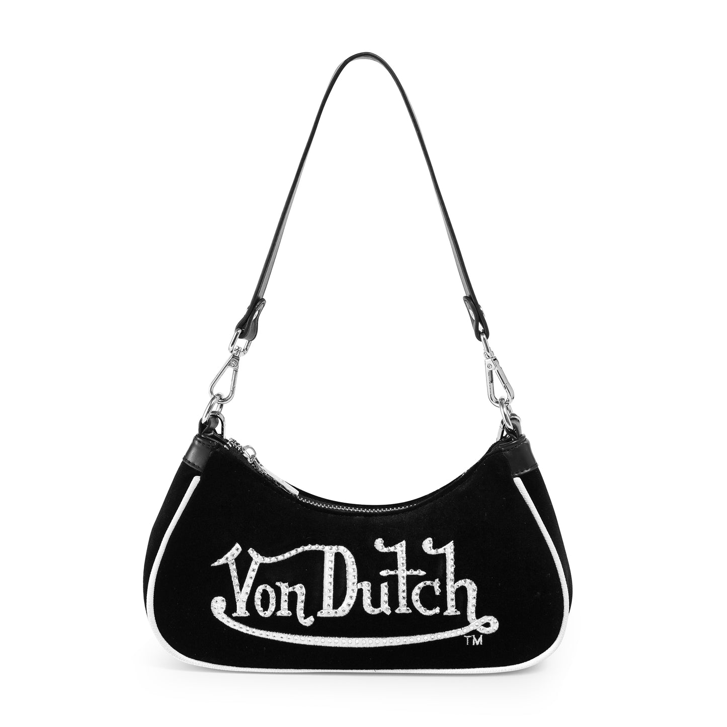 Black & White Rhinestone Velvet Shoulder Bag