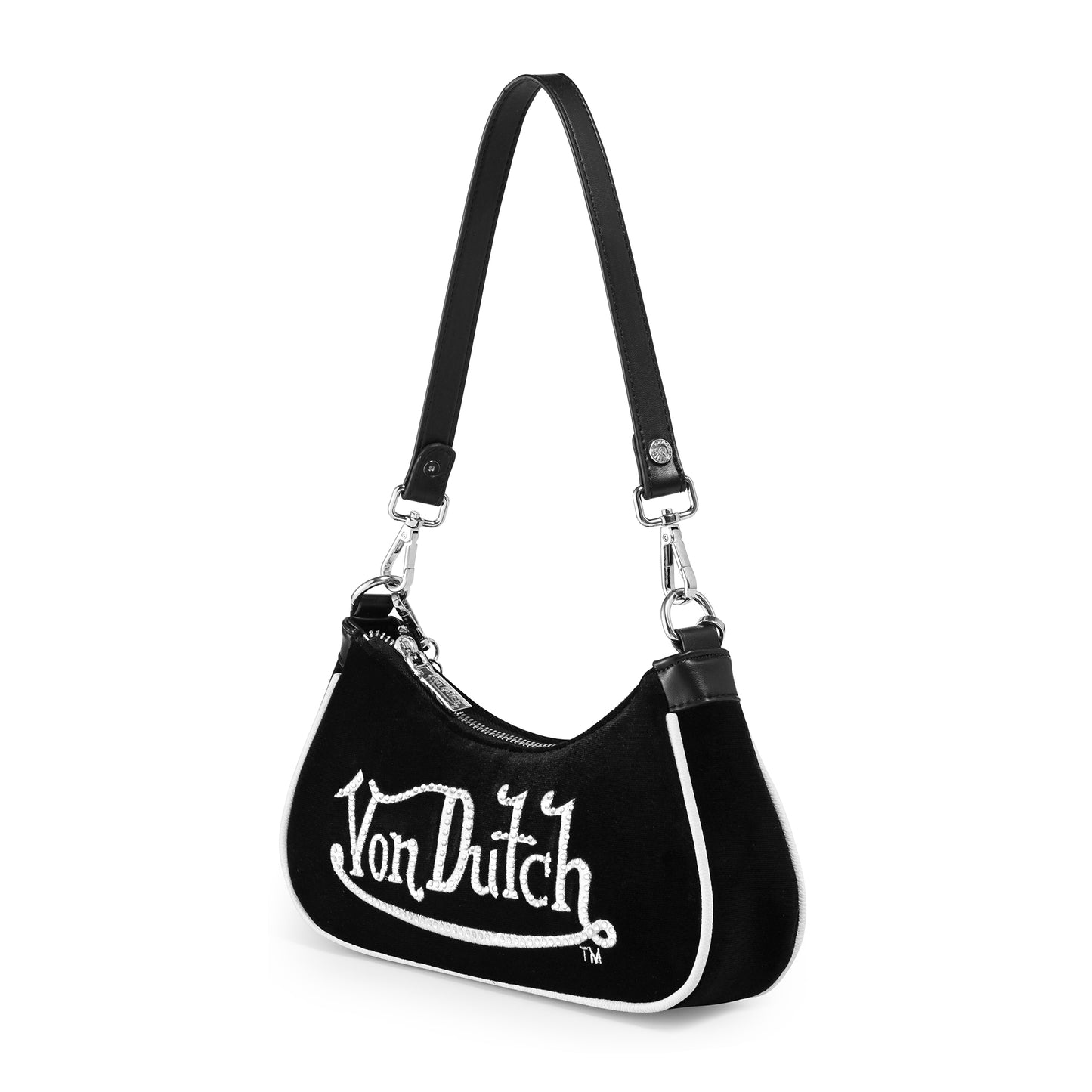 Black & White Rhinestone Velvet Shoulder Bag