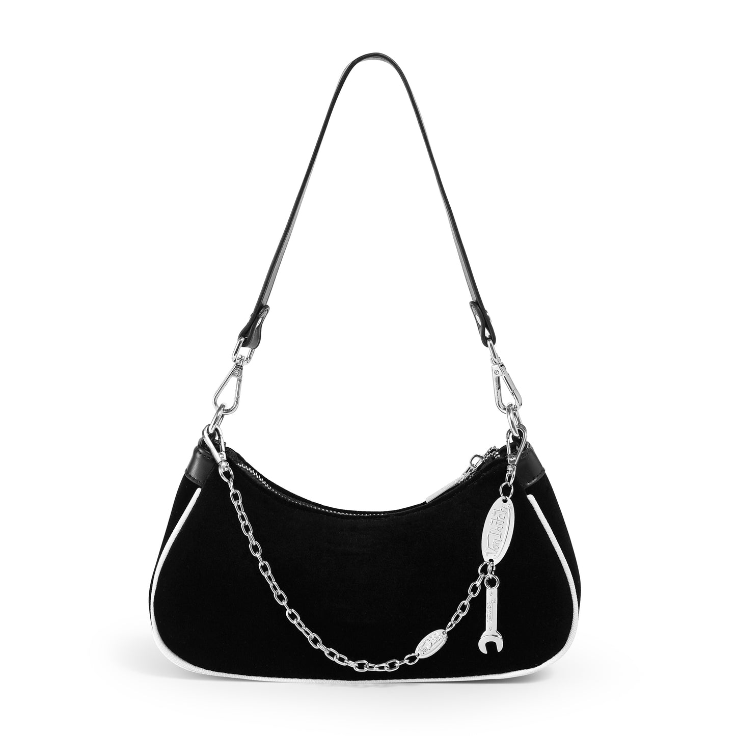 Black & White Rhinestone Velvet Shoulder Bag