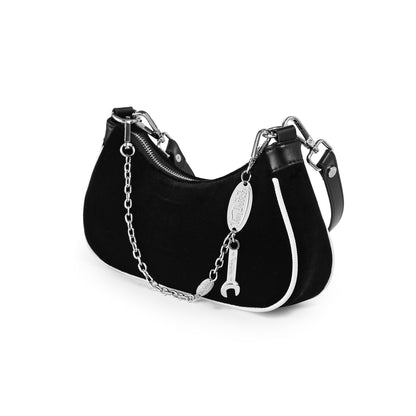 Black & White Rhinestone Velvet Shoulder Bag