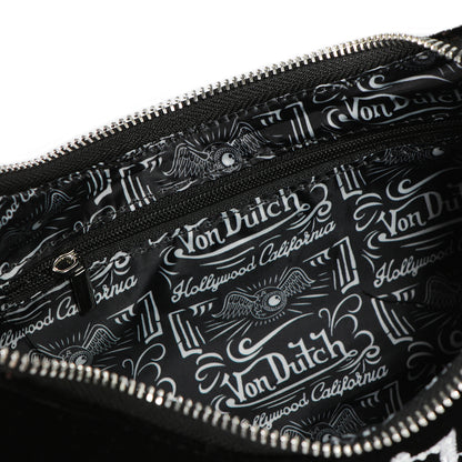 Black & White Rhinestone Velvet Shoulder Bag