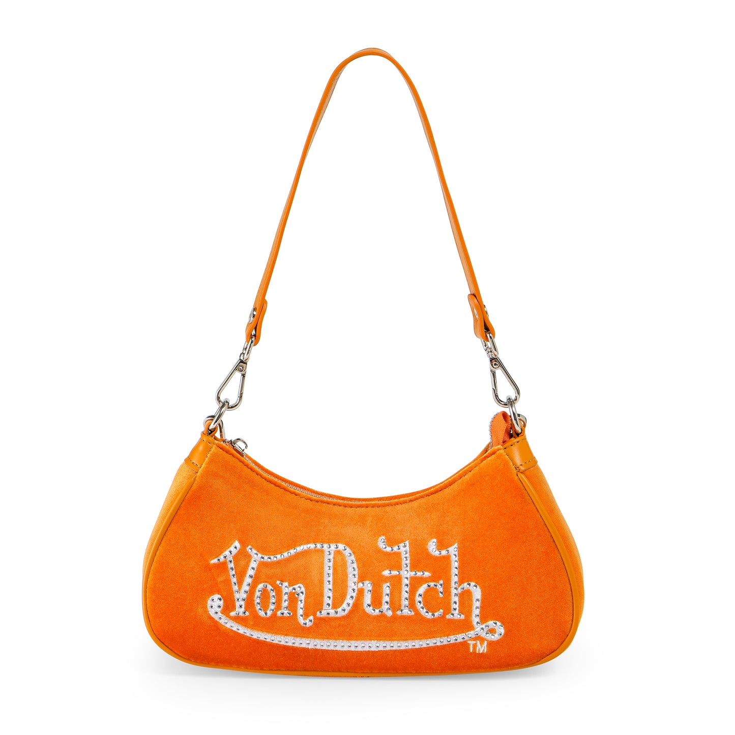 Orange & White Rhinestone Velvet Shoulder Bag