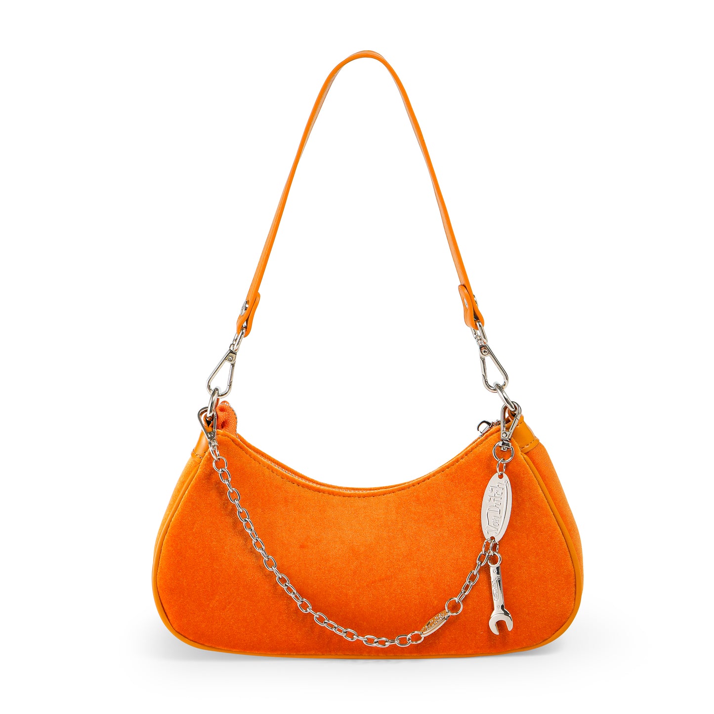 Orange & White Rhinestone Velvet Shoulder Bag
