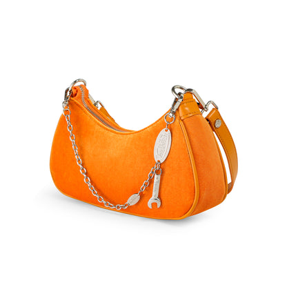 Orange & White Rhinestone Velvet Shoulder Bag