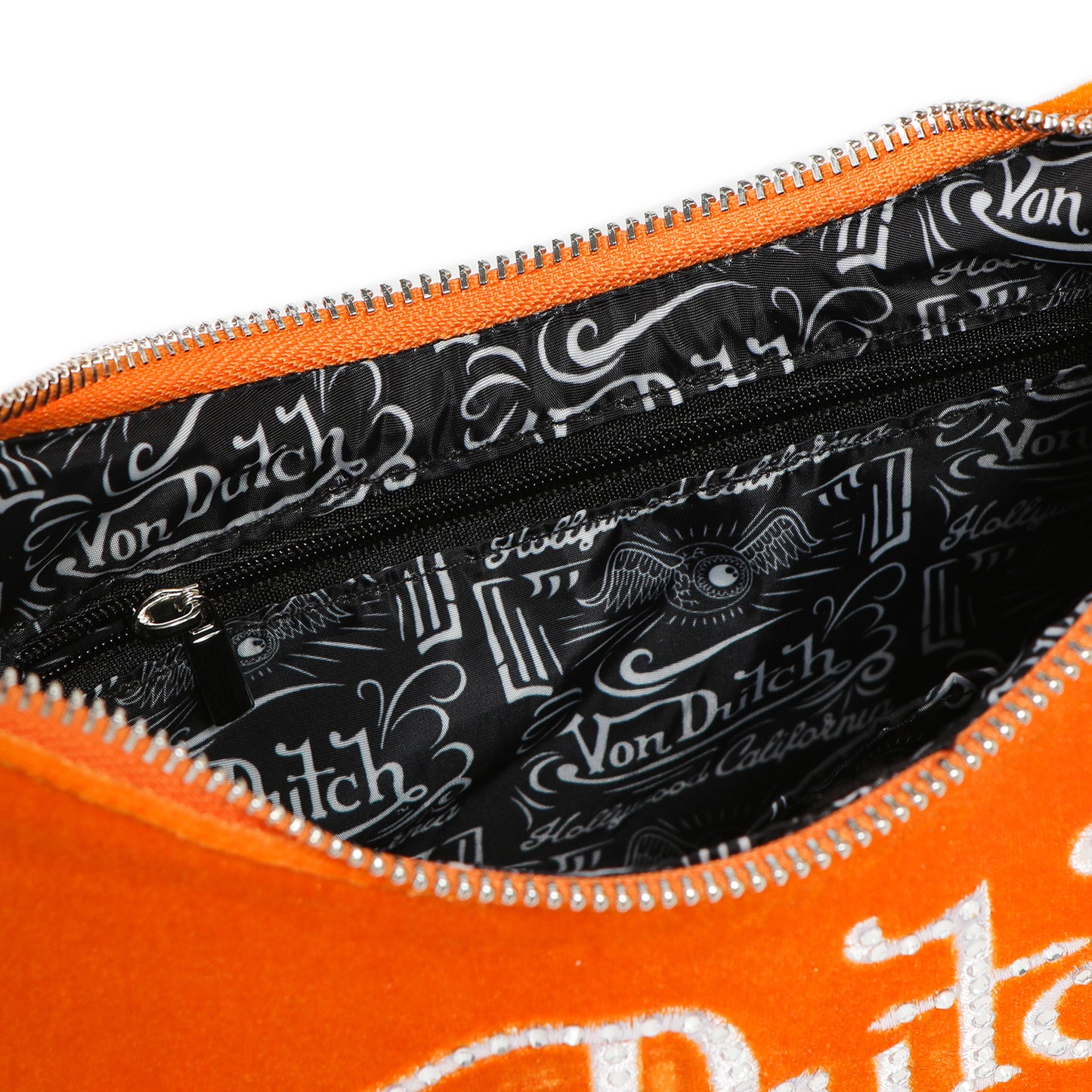 Orange & White Rhinestone Velvet Shoulder Bag