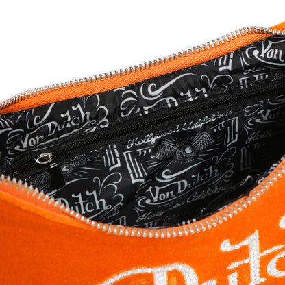 Orange & White Rhinestone Velvet Shoulder Bag