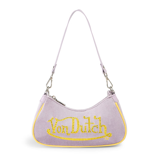 Purple & Gold Rhinestone Velvet Shoulder Bag
