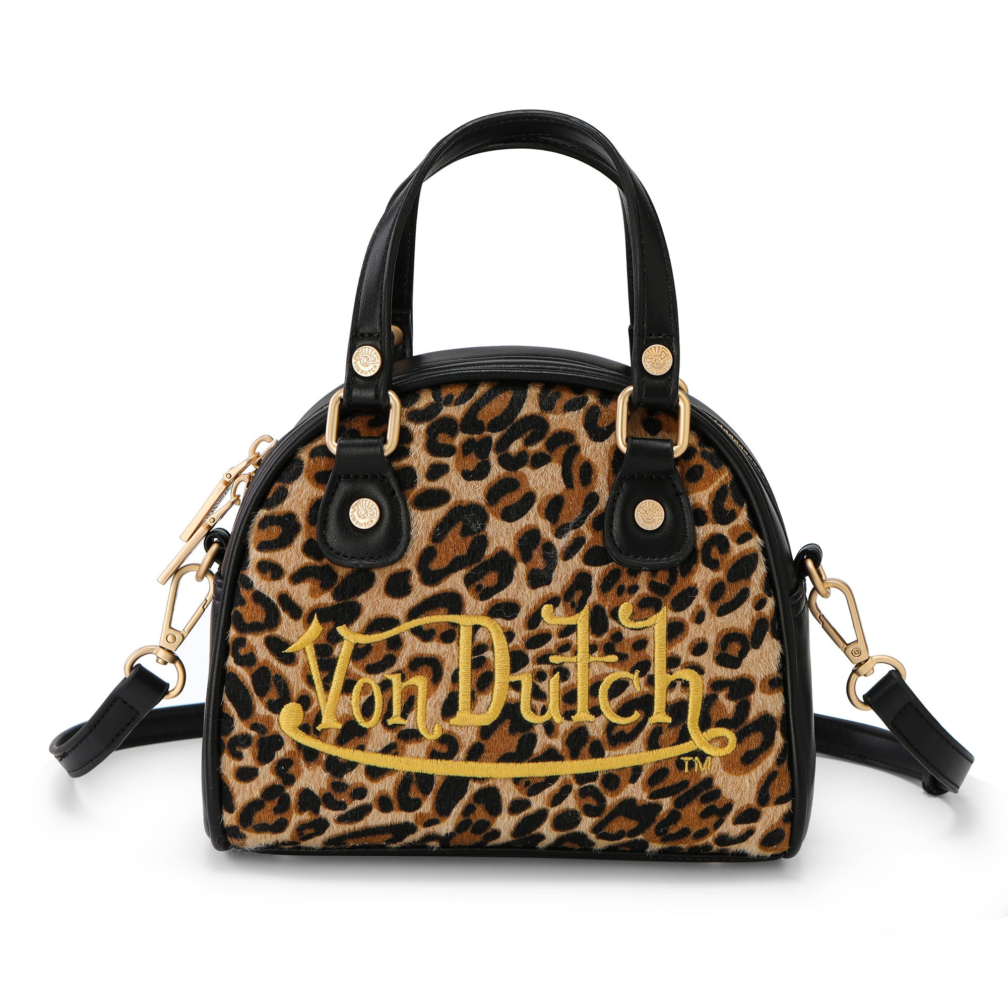 Von Dutch Leopard Vegan Pony Hair Bowling Bag