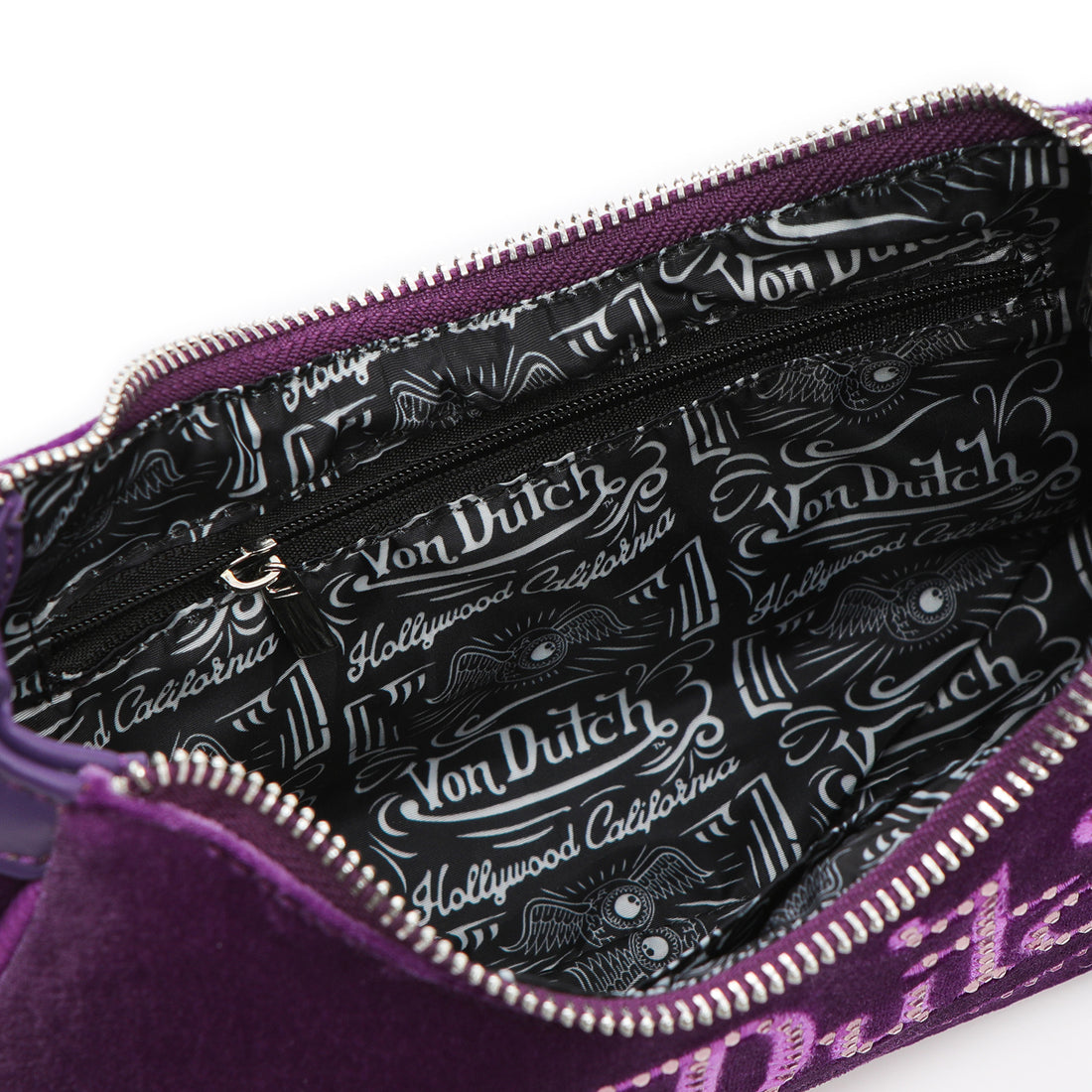 Von Dutch Purple Rhinestone Velvet Shoulder Bag — image 6