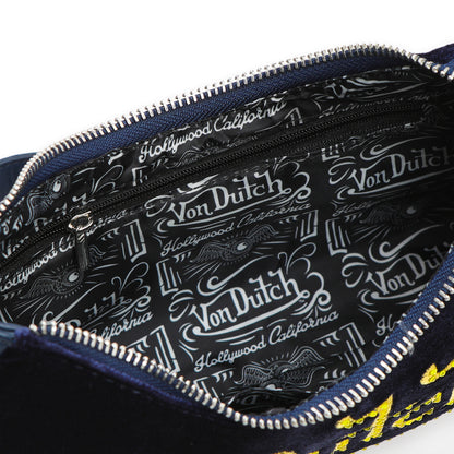 Von Dutch Blue & Yellow Rhinestone Velvet Shoulder Bag