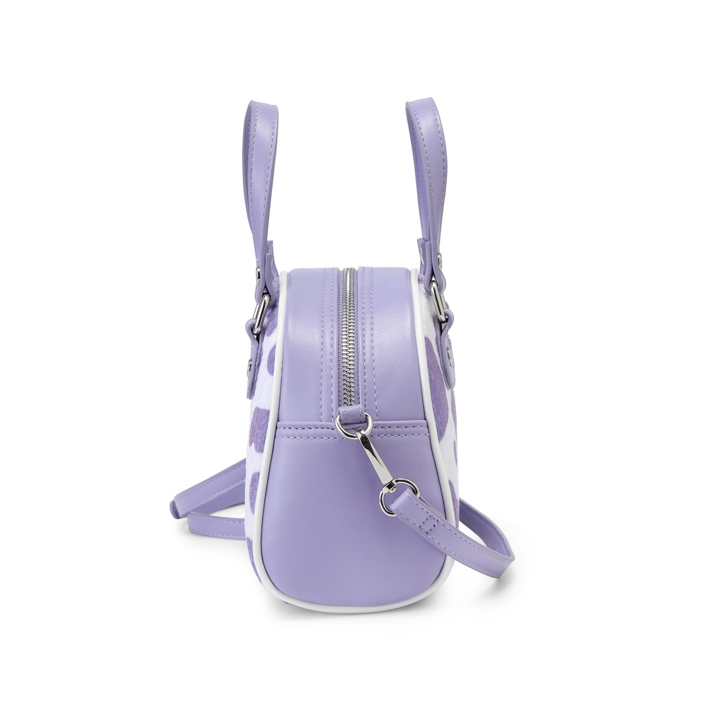 Purple & White Cow Print Vegan Pony Hair Bowling Bag